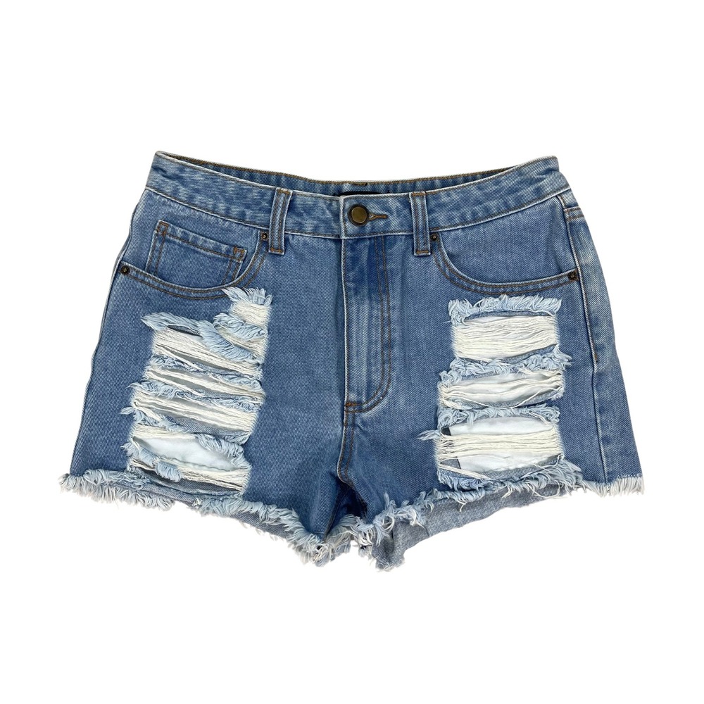 Vtg Womens High Rise Distressed Denim Shorts Medium Raw Hem Festival Boho‎ Y2K